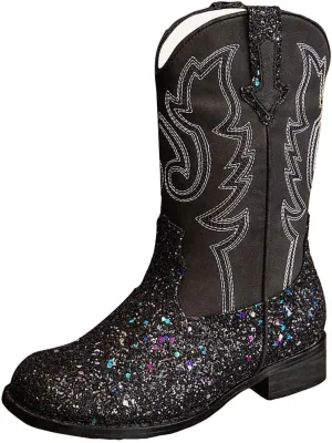 Girls Cowboy Boots Kids Toddler Glitter Western Cowgirl Boots Trendy Mid Calf Zipper Color Block Sparkly Riding Shoes