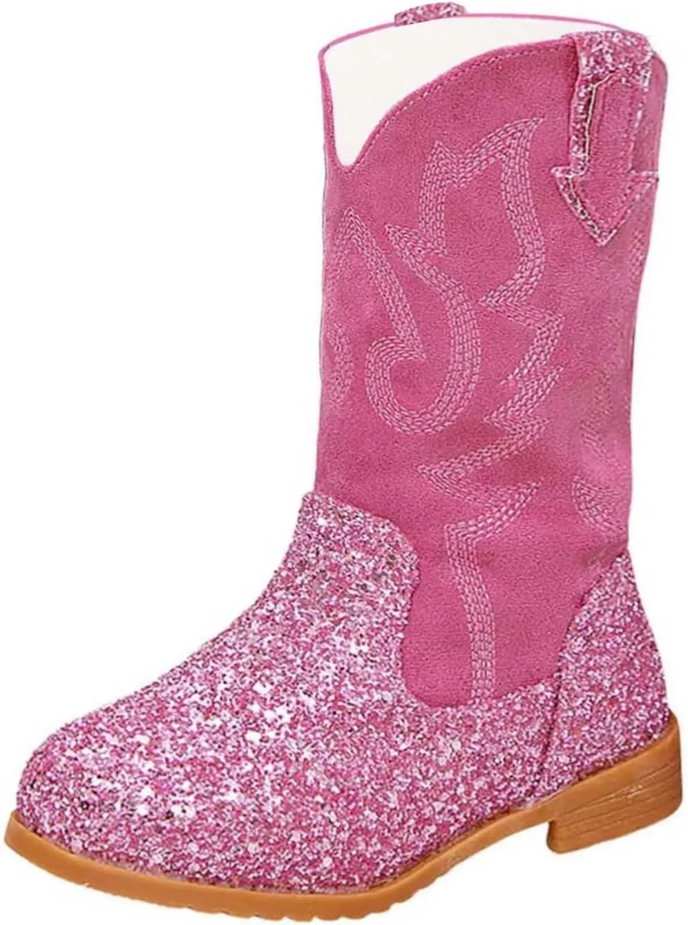 Girls Cowboy Boots Kids Toddler Glitter Western Cowgirl Boots Trendy Mid Calf Zipper Color Block Sparkly Riding Shoes