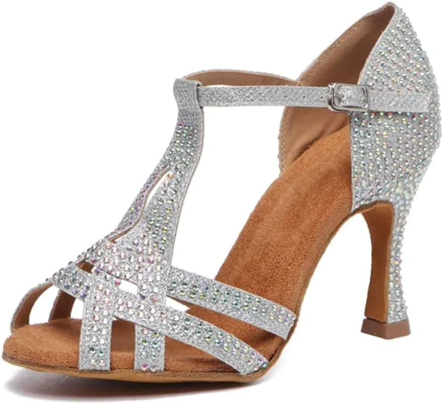 Glitter Dance Shoes for Women Rhinestones Ballroom Stylish Bridal Wedding Sandals