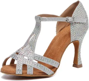 Glitter Dance Shoes for Women Rhinestones Ballroom Stylish Bridal Wedding Sandals