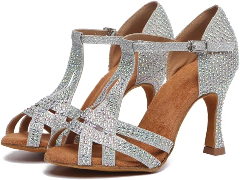 Glitter Dance Shoes for Women Rhinestones Ballroom Stylish Bridal Wedding Sandals