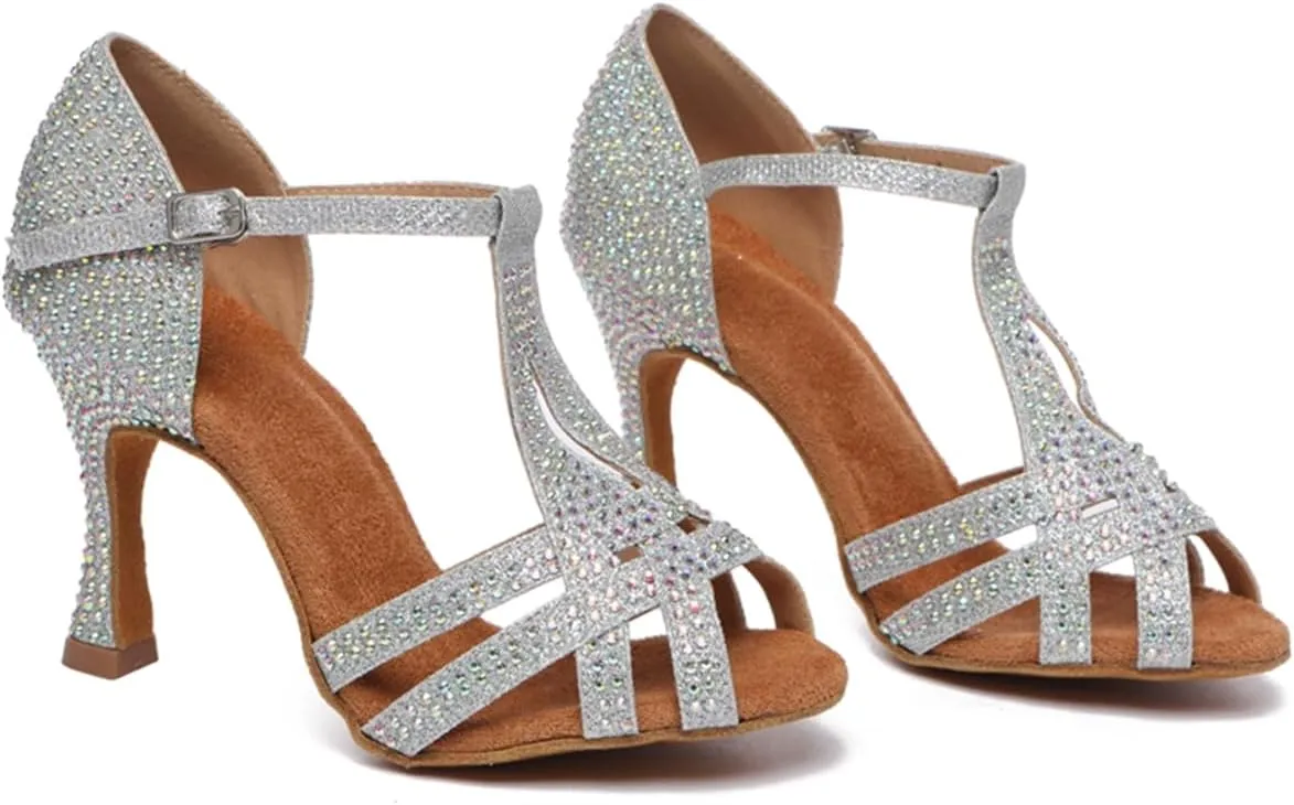 Glitter Dance Shoes for Women Rhinestones Ballroom Stylish Bridal Wedding Sandals