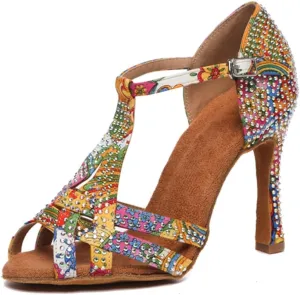 Glitter Dance Shoes for Women Rhinestones Ballroom Stylish Bridal Wedding Sandals