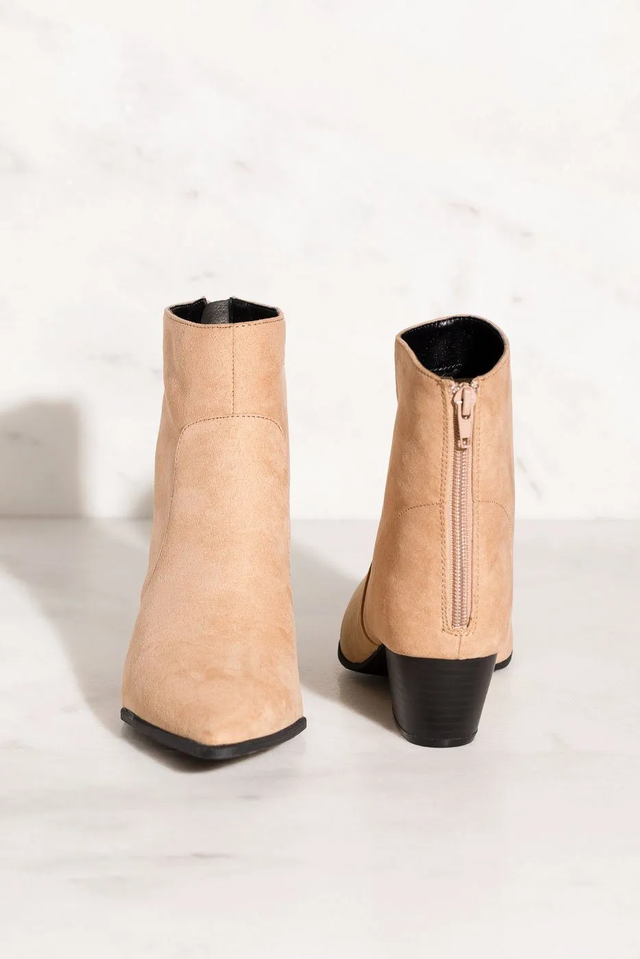 Go Wild Taupe Pointed-Toe Booties