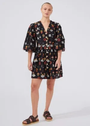 Hayley Menzies Esmeralda Embroidered Short Dress Black Multi