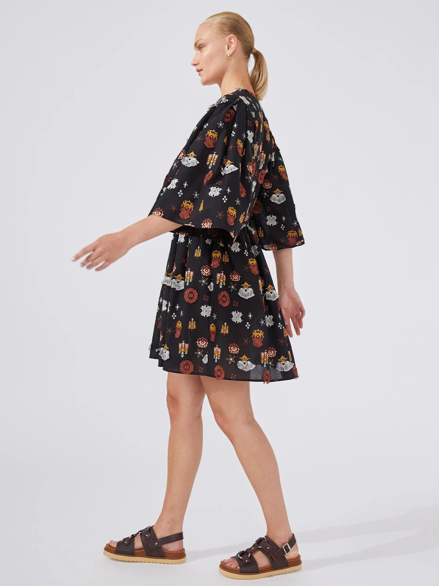 Hayley Menzies Esmeralda Embroidered Short Dress Black Multi
