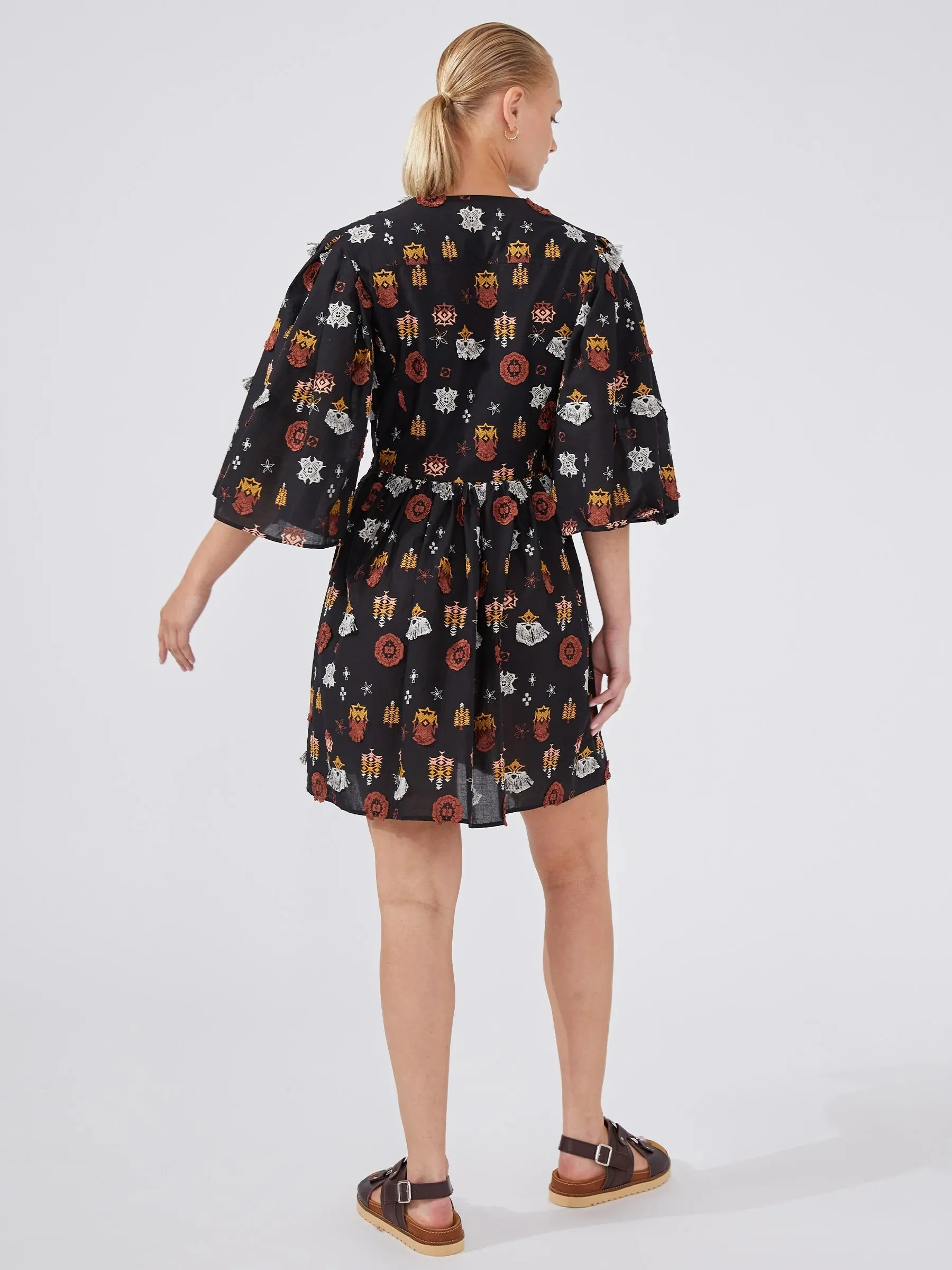Hayley Menzies Esmeralda Embroidered Short Dress Black Multi