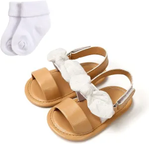 Infant Baby Girls Summer Bowknot Sandals Soft Sole Newborn Toddler First Walker Wedding Dress Shoes 2025 Stylish