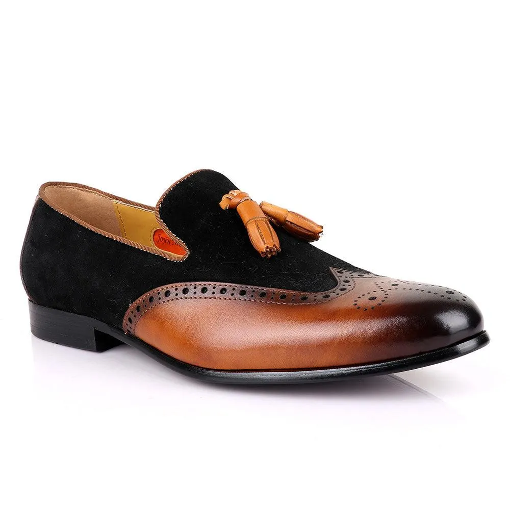 John Mendon Black Suede And Brown Leather Shoe