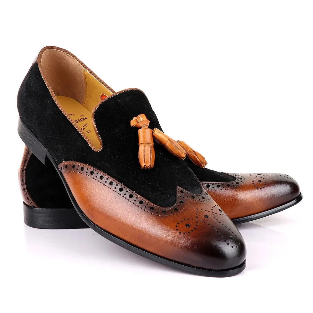 John Mendon Black Suede And Brown Leather Shoe