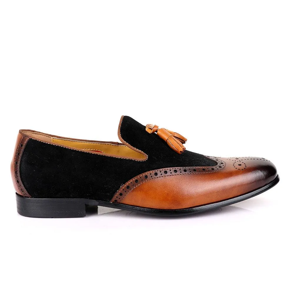 John Mendon Black Suede And Brown Leather Shoe