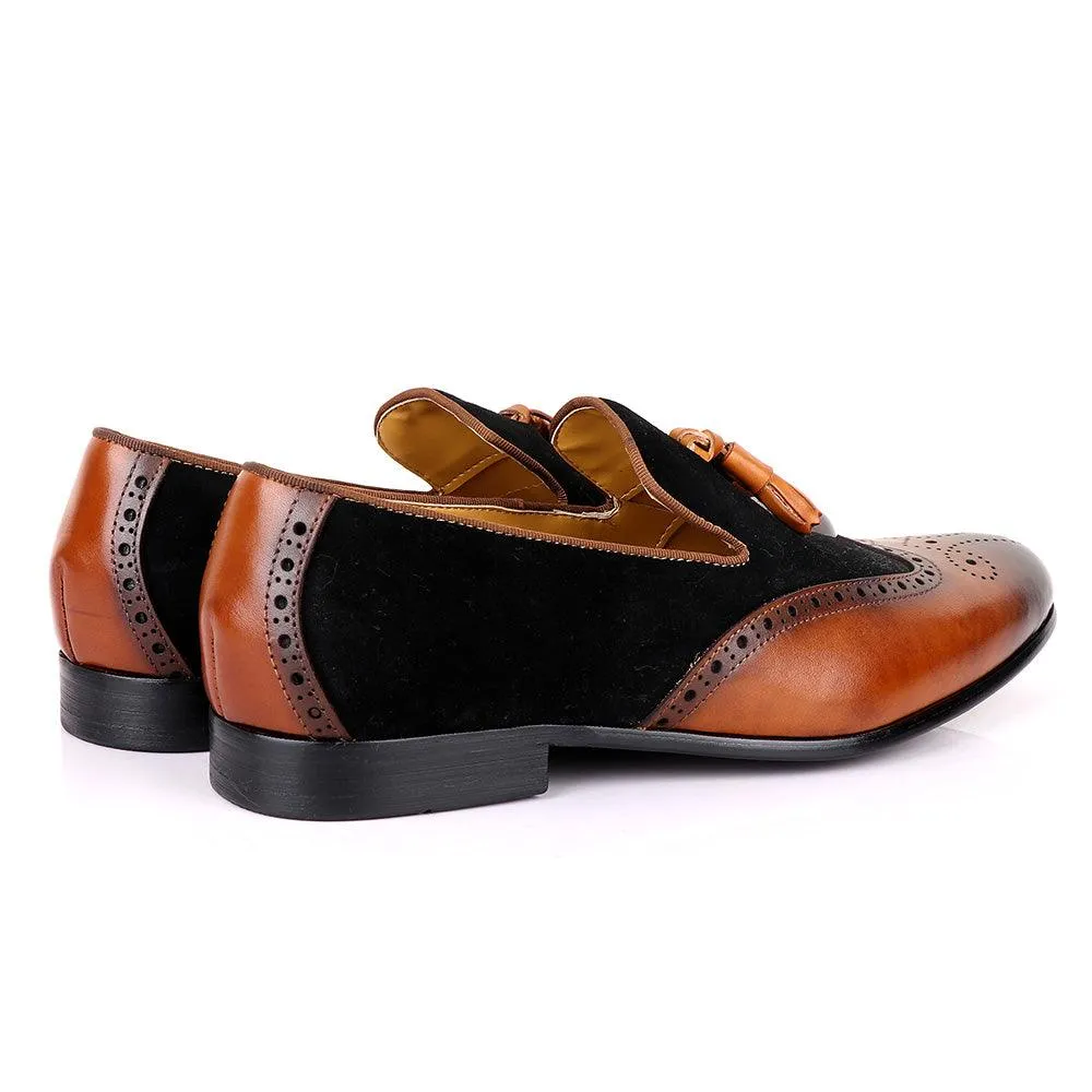 John Mendon Black Suede And Brown Leather Shoe