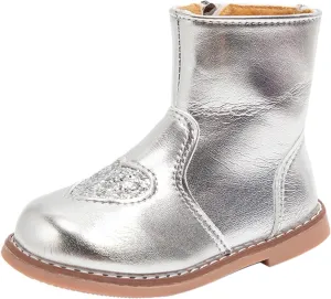 Kids Girls Short Ankle Boots Sweet Heart Sequin Side Zipper Dress Booties 2024 Fashion Trendy Platform Shoes