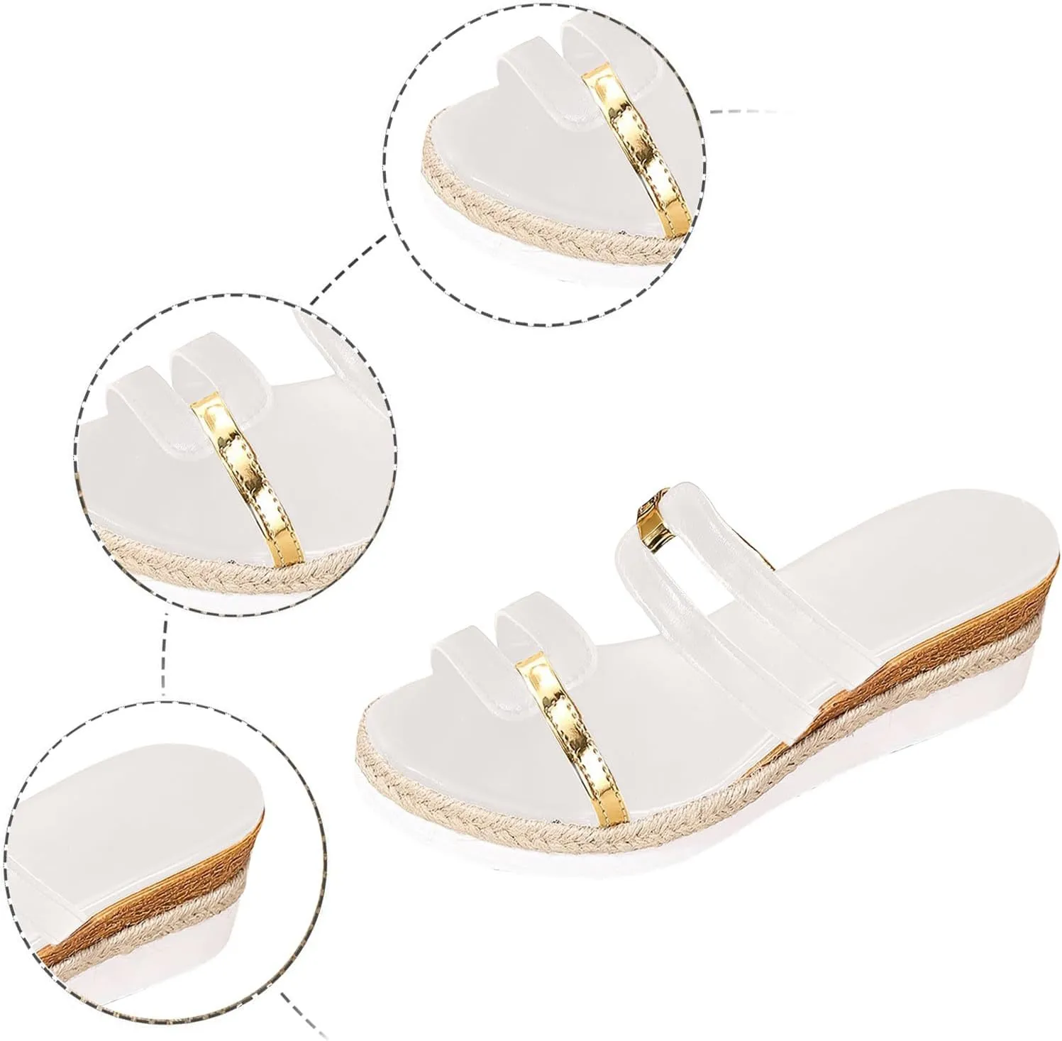Ladies Summer Casual Colour Blocking Soft Leather Woven Straw Bottom Thick Bottom Slope Heel Large Size Sandals Slippers Summer Sandals for Women Flat Sandals Comfort Beach Sandal