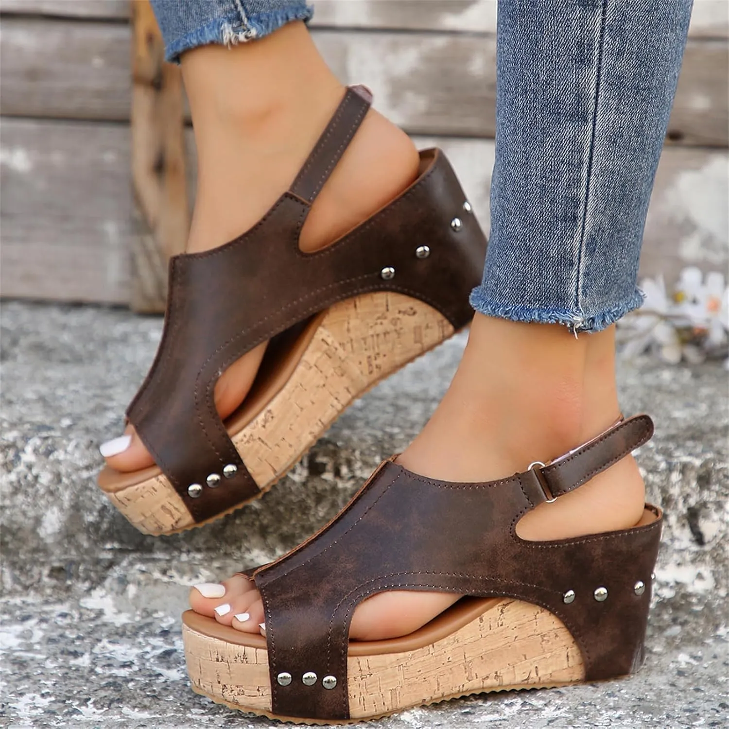 Ladmiple Platform Sandals Women Dressy Comfy Wedge Ankle Strap Open Toe Sandals Comfortable Slip on Casual Summer Dress Shoes