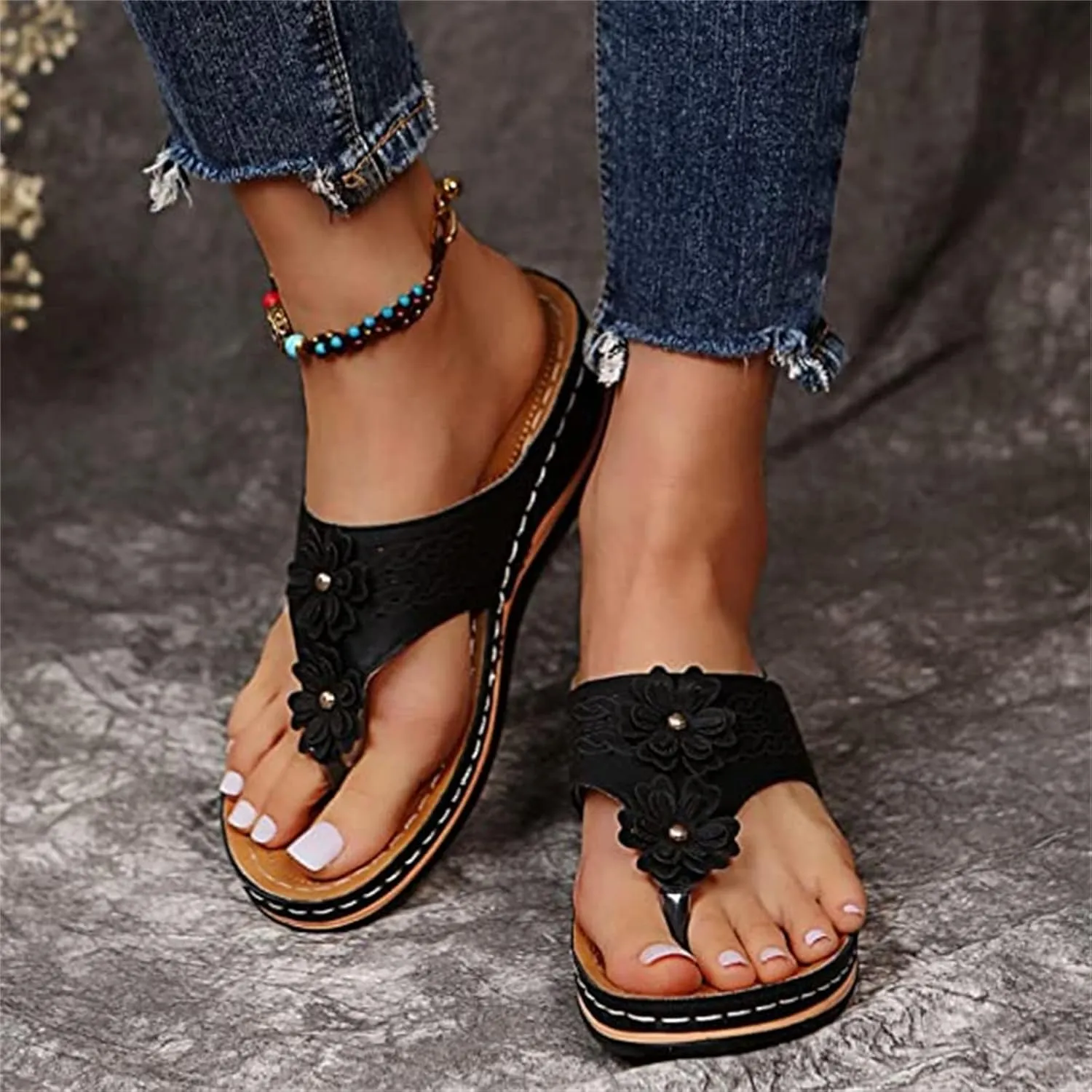 Ladmiple Sandals for Women Casual Summer Womens Orthopedic Sandal Arch Support Roman Open Toe Flip Flops Dressy Shoes