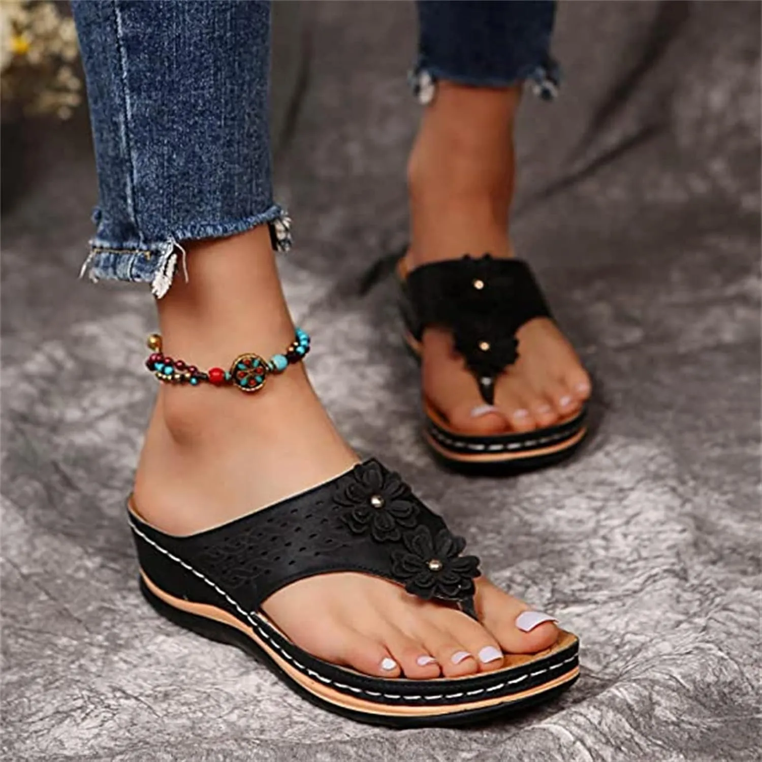 Ladmiple Sandals for Women Casual Summer Womens Orthopedic Sandal Arch Support Roman Open Toe Flip Flops Dressy Shoes
