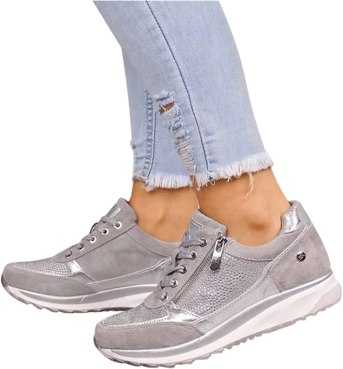 Ladmiple Sneakers For Women Walking Shoes Comfortable Casual Lace Up Dressy Summer Fashion Slip On Platform Flats Loafer