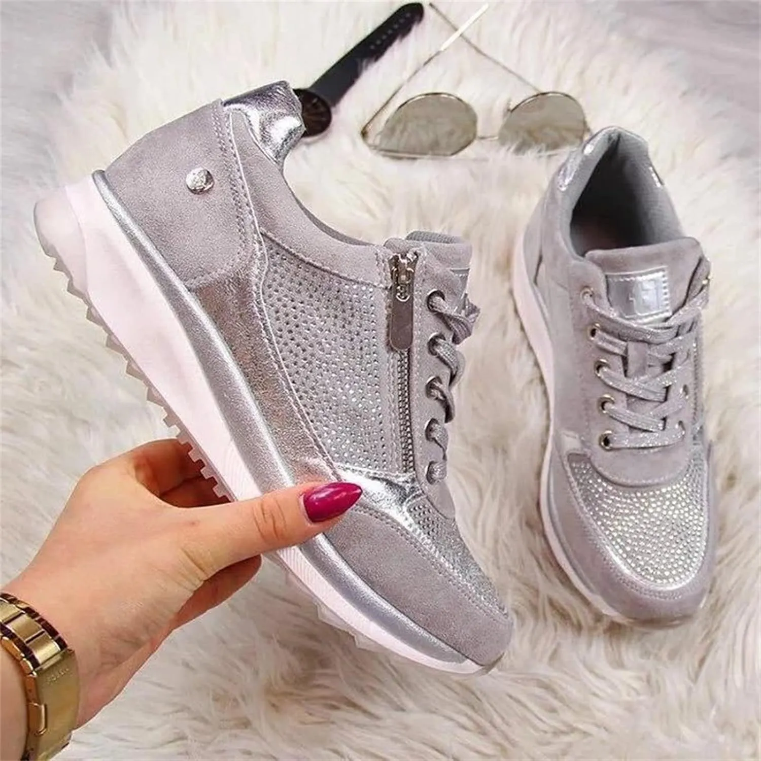 Ladmiple Sneakers For Women Walking Shoes Comfortable Casual Lace Up Dressy Summer Fashion Slip On Platform Flats Loafer