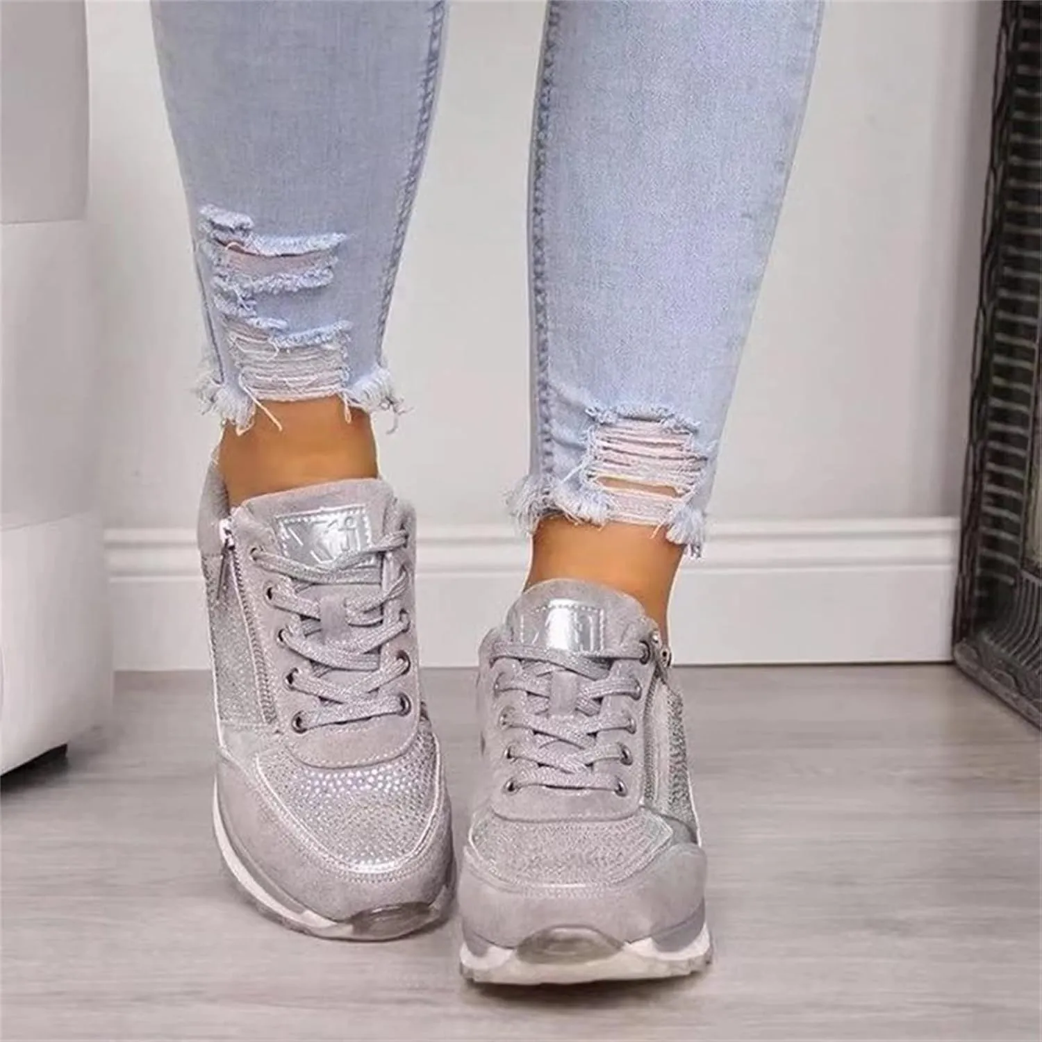 Ladmiple Sneakers For Women Walking Shoes Comfortable Casual Lace Up Dressy Summer Fashion Slip On Platform Flats Loafer