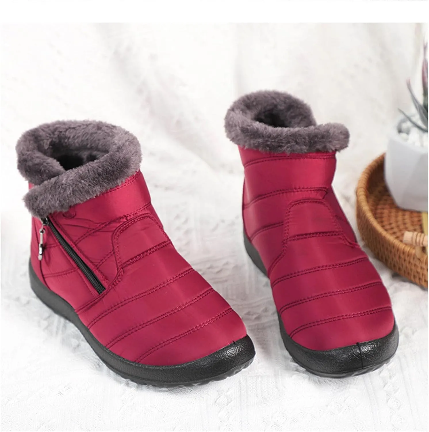 Lausiuoe Snow Boots For Women Waterproof Insulated Non Slip Winter Fur Lining Comfortable Outdoor Ankle Booties Shoes