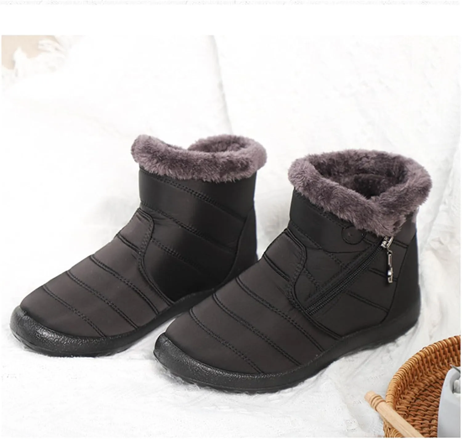 Lausiuoe Snow Boots For Women Waterproof Insulated Non Slip Winter Fur Lining Comfortable Outdoor Ankle Booties Shoes