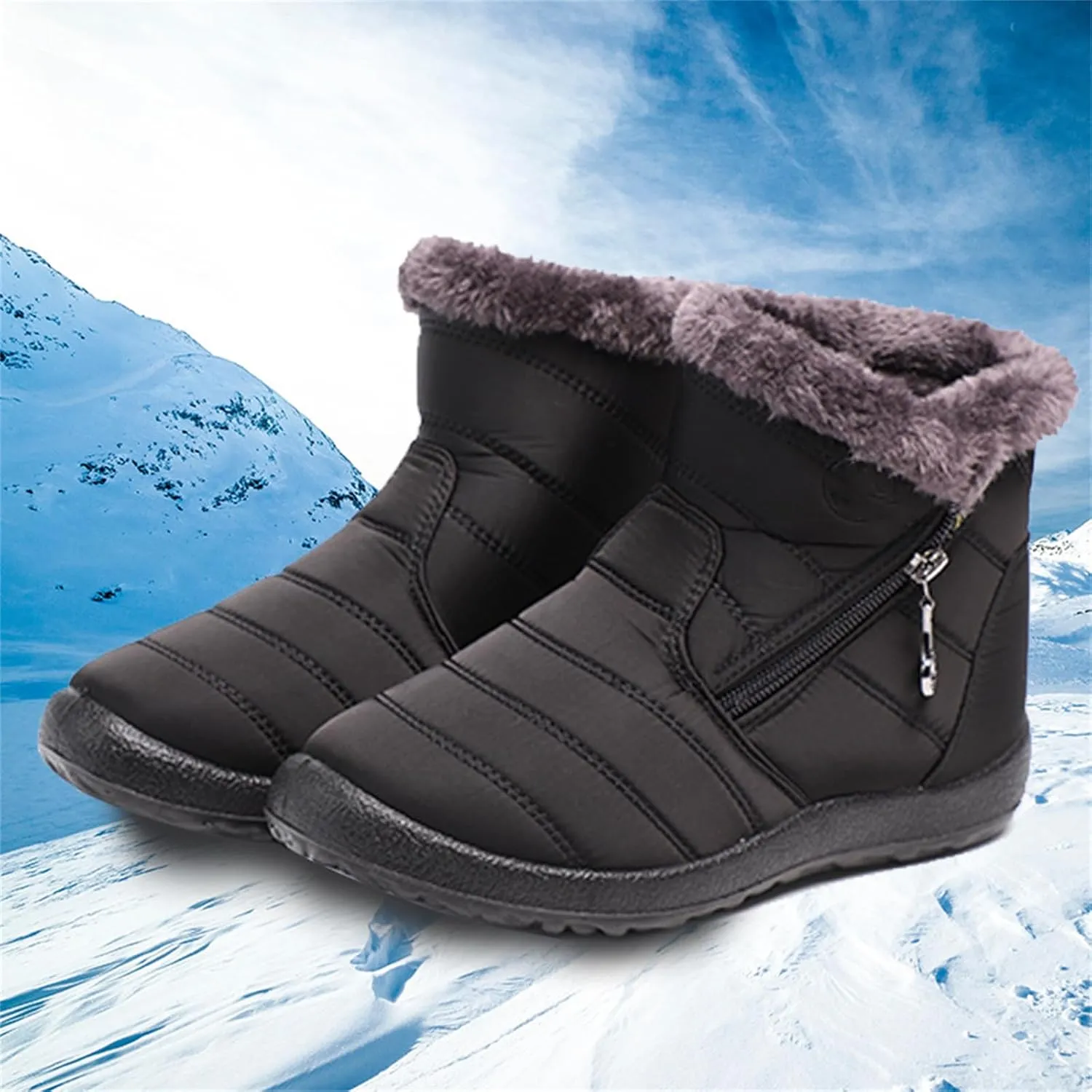 Lausiuoe Snow Boots For Women Waterproof Insulated Non Slip Winter Fur Lining Comfortable Outdoor Ankle Booties Shoes