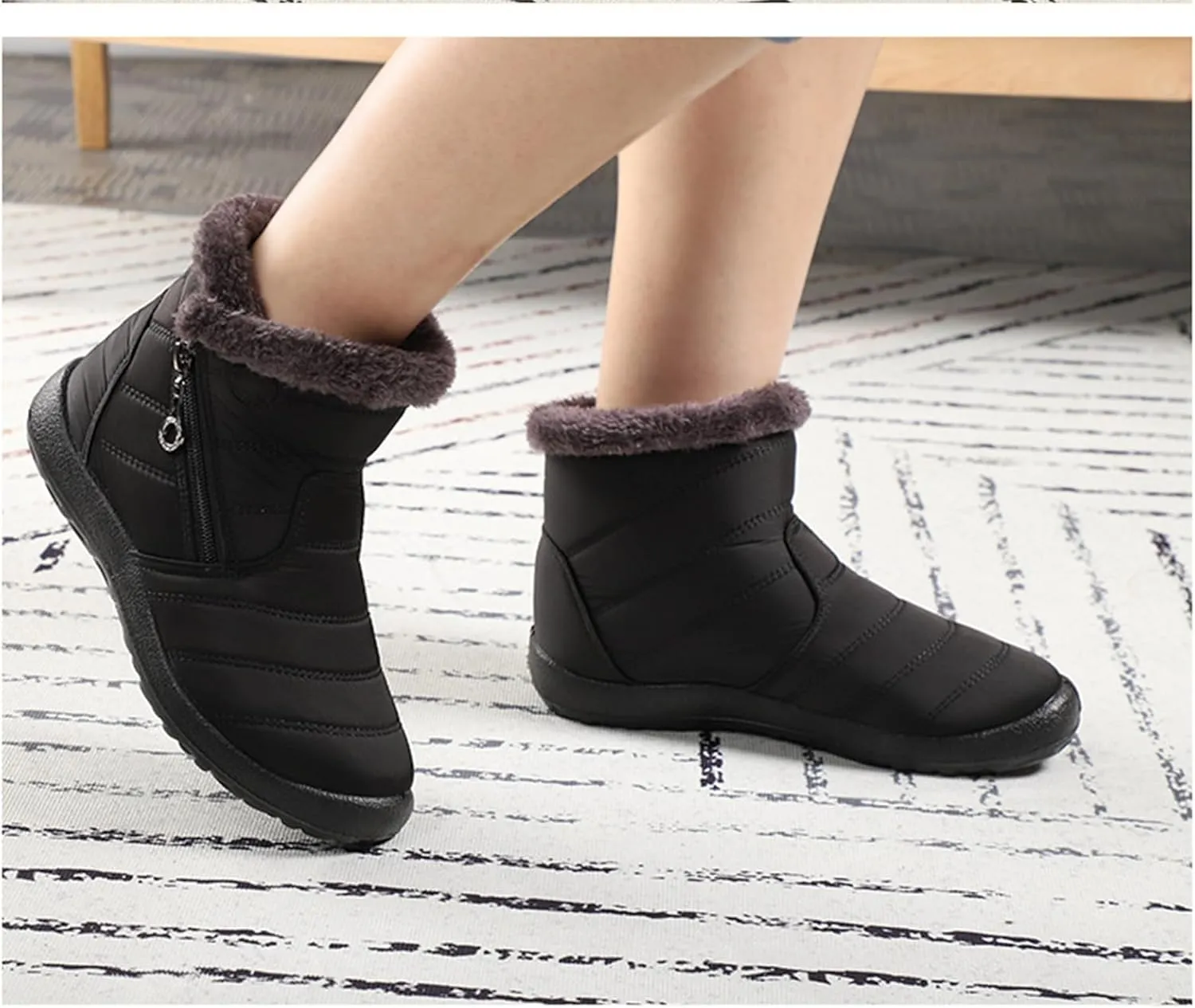 Lausiuoe Snow Boots For Women Waterproof Insulated Non Slip Winter Fur Lining Comfortable Outdoor Ankle Booties Shoes
