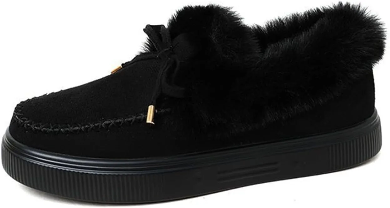 Lausiuoe Winter Fashion Boots For Women 2024 Snow Boots Winter Shoes with Fur Lined Warm Slip On Casual Fuzzy Ankle Booties