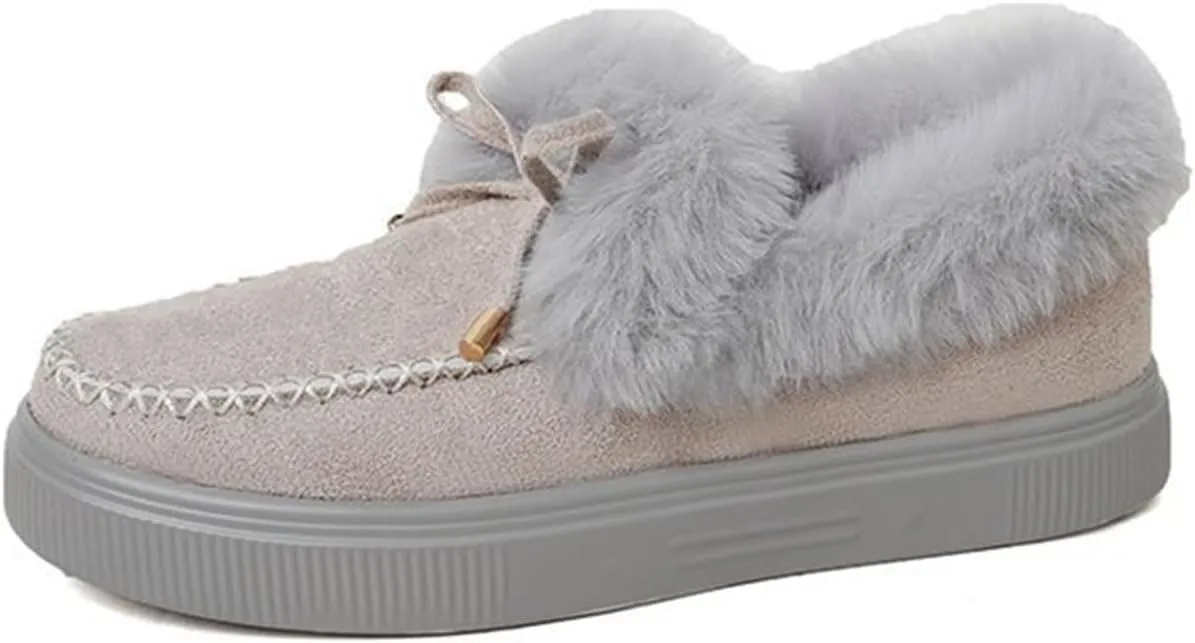 Lausiuoe Winter Fashion Boots For Women 2024 Warm Snow Fuzzy Ankle Booties Flat Cute Silp On Comfortable Casual Loafers Shoes