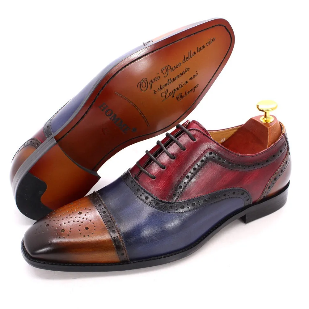 Leather Carved Oxford Shoes British Color Matching Dress Men's Leather Shoes