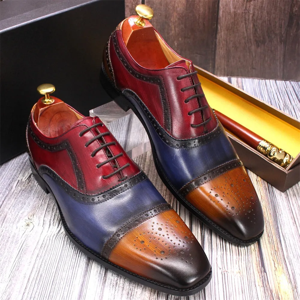 Leather Carved Oxford Shoes British Color Matching Dress Men's Leather Shoes