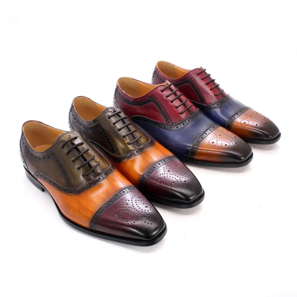 Leather Carved Oxford Shoes British Color Matching Dress Men's Leather Shoes