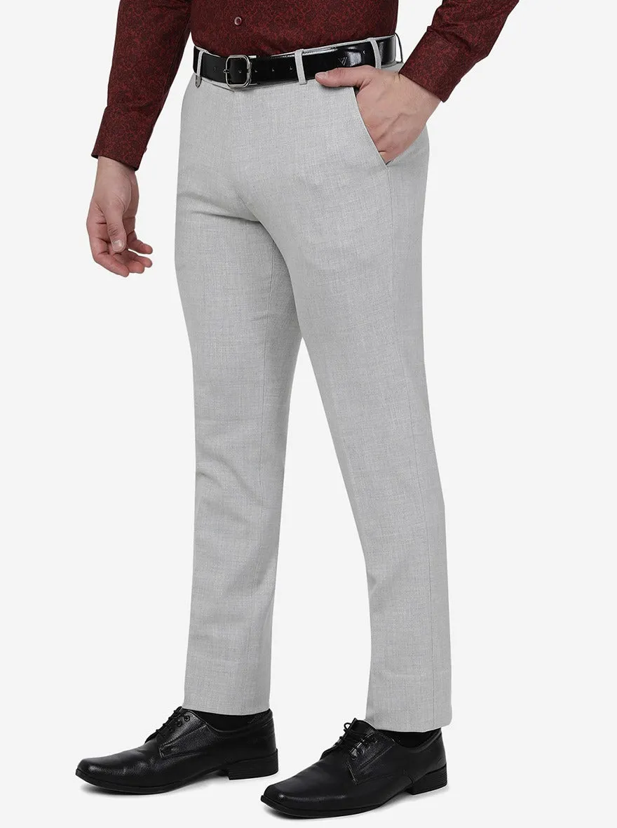 Light Grey Solid Slim Fit Formal Trouser | JB Studio