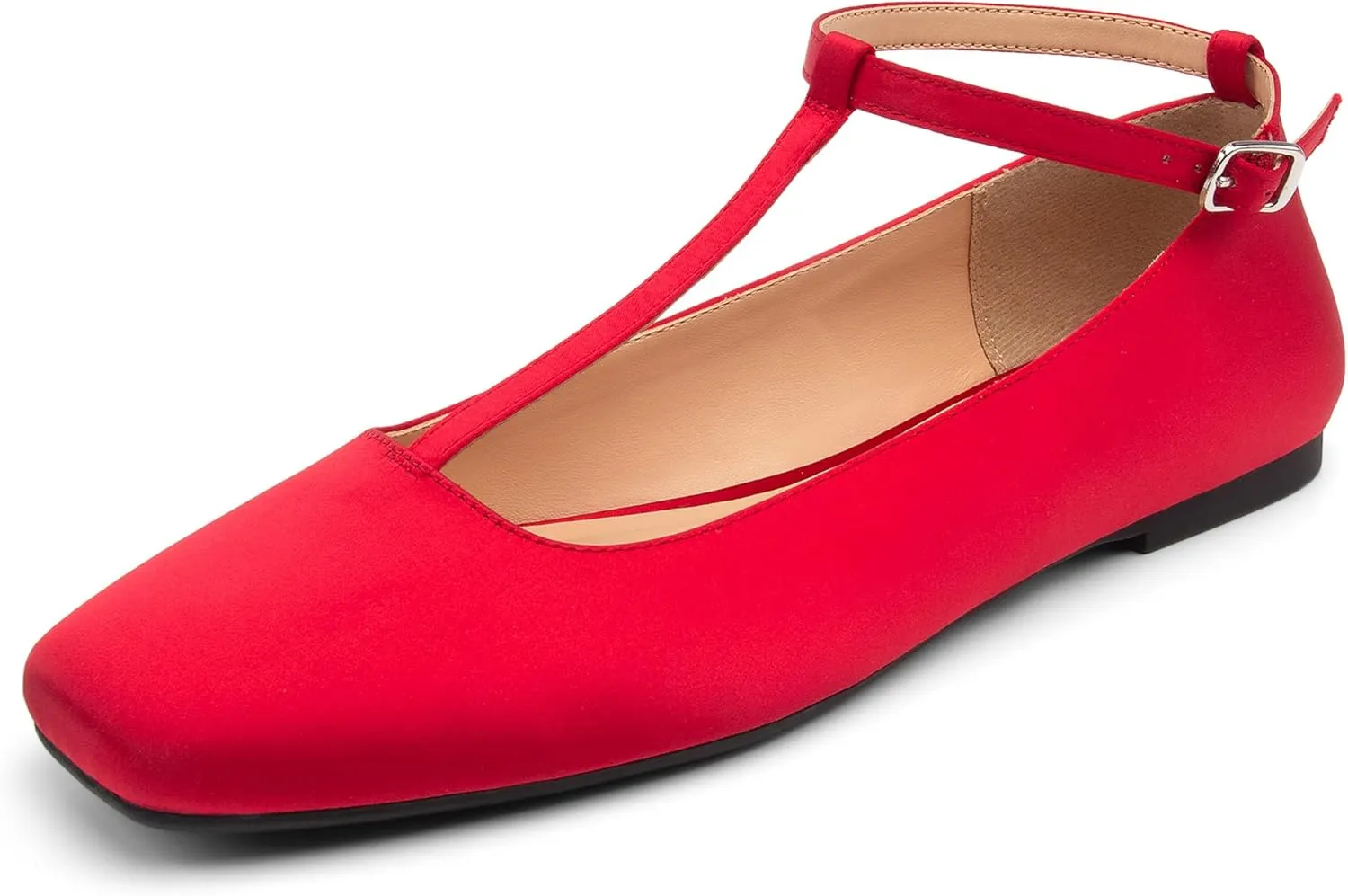 Mary Jane Flats Women Adjustable T Strap Square Toe Ballet Flats Ankle Strap Dress Comfortable Flats for Work,Date Nights Party,Office,Wedding