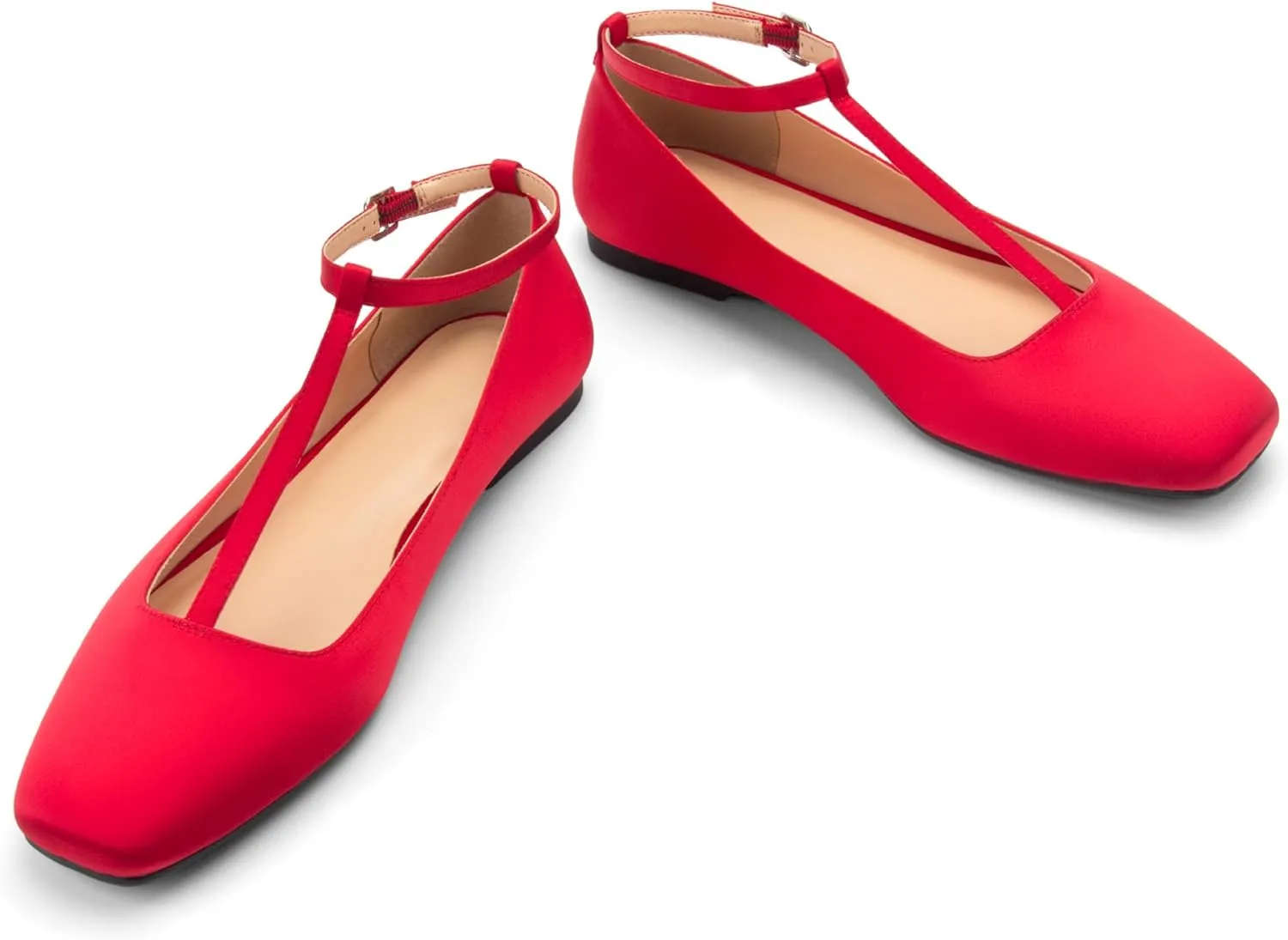 Mary Jane Flats Women Adjustable T Strap Square Toe Ballet Flats Ankle Strap Dress Comfortable Flats for Work,Date Nights Party,Office,Wedding