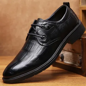 Men's Embossed Leather Lace-Up Shoes: Flat Sole Oxfords