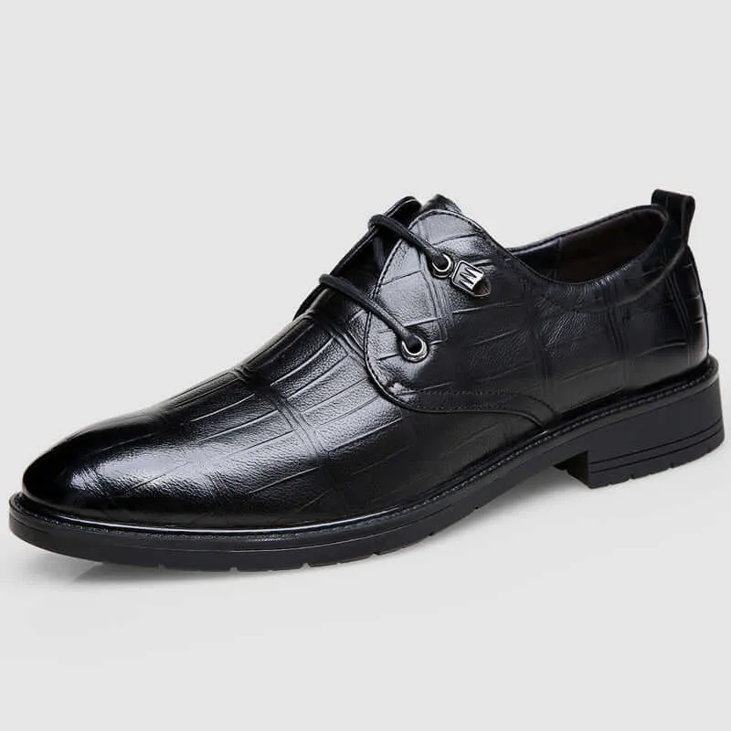 Men's Embossed Leather Lace-Up Shoes: Flat Sole Oxfords