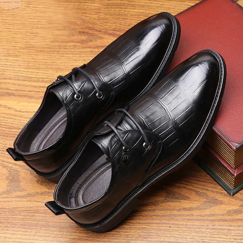 Men's Embossed Leather Lace-Up Shoes: Flat Sole Oxfords