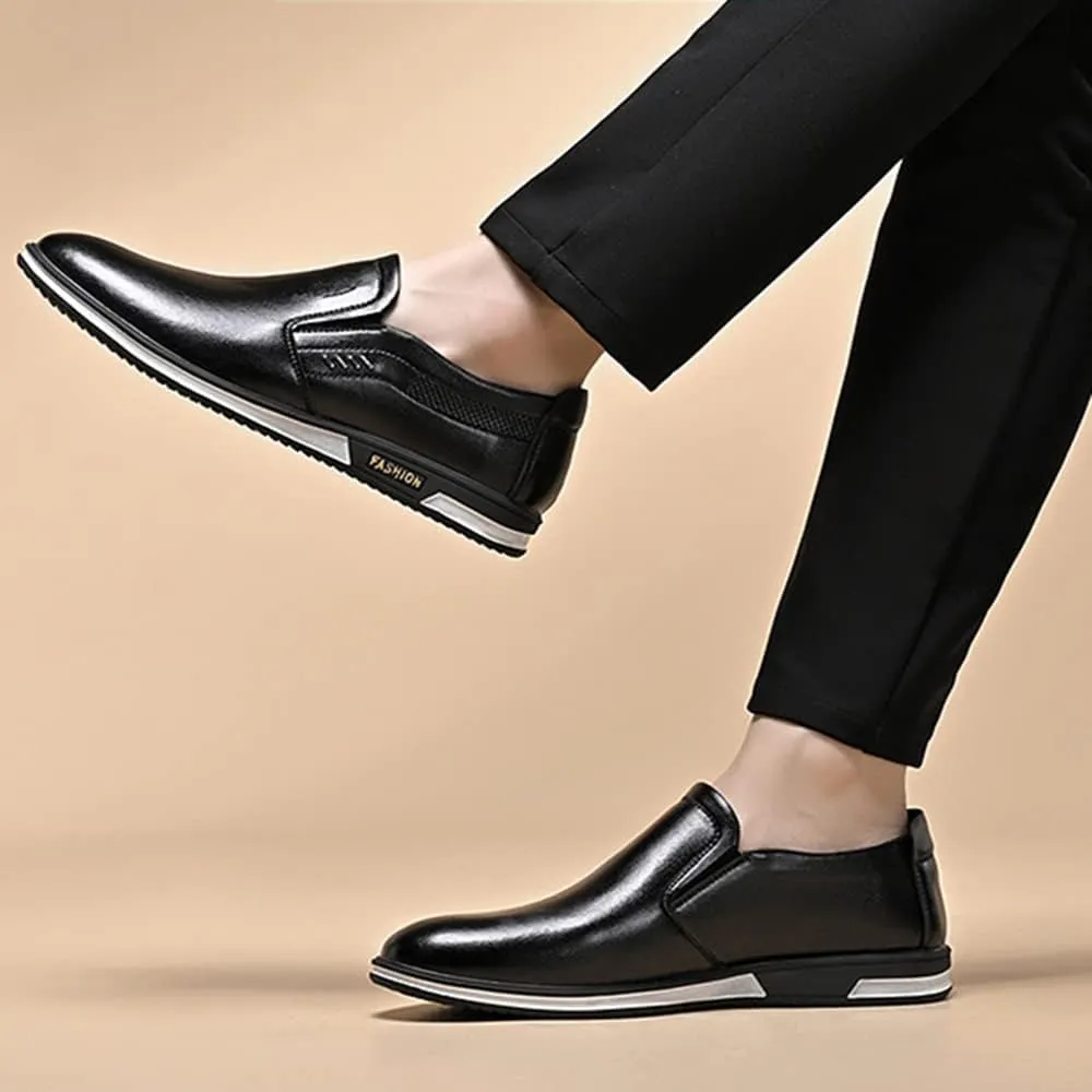 Men's Leather Fashion Loafers Casual Slip-on Round Toe Breathable Business Dress Shoes for Driving Walking