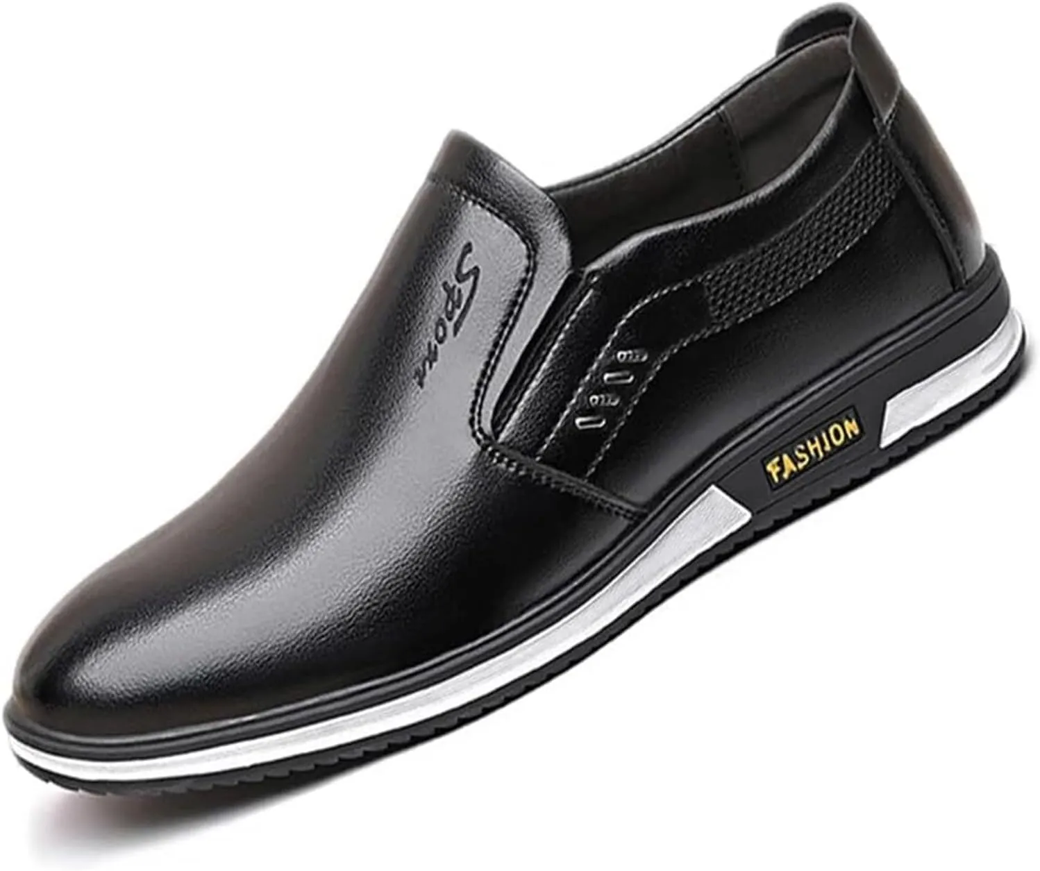Men's Leather Fashion Loafers Casual Slip-on Round Toe Breathable Business Dress Shoes for Driving Walking
