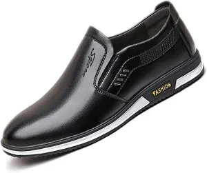 Men's Leather Fashion Loafers Casual Slip-on Round Toe Breathable Business Dress Shoes for Driving Walking