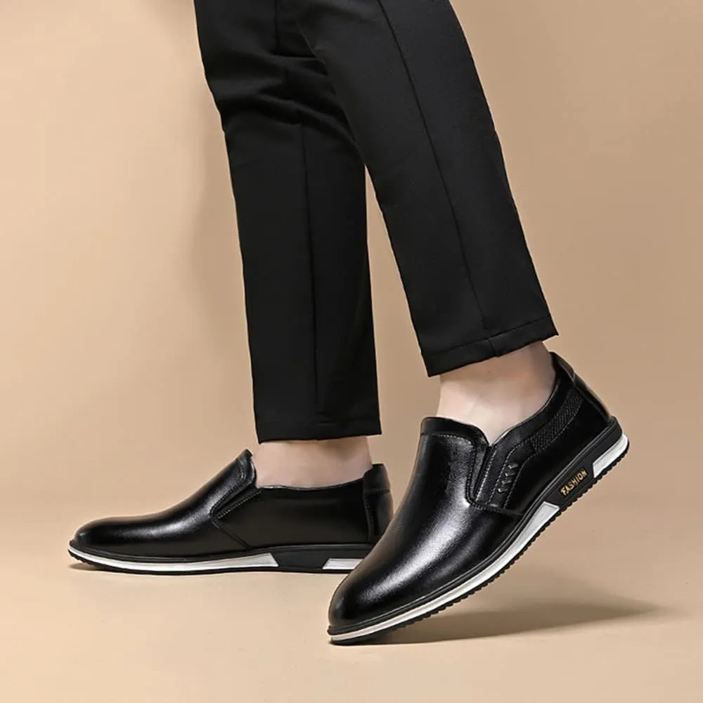 Men's Leather Fashion Loafers Casual Slip-on Round Toe Breathable Business Dress Shoes for Driving Walking