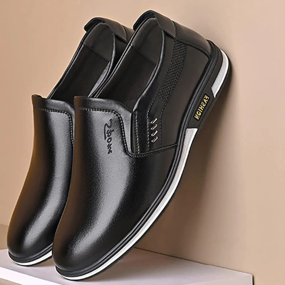 Men's Leather Fashion Loafers Casual Slip-on Round Toe Breathable Business Dress Shoes for Driving Walking