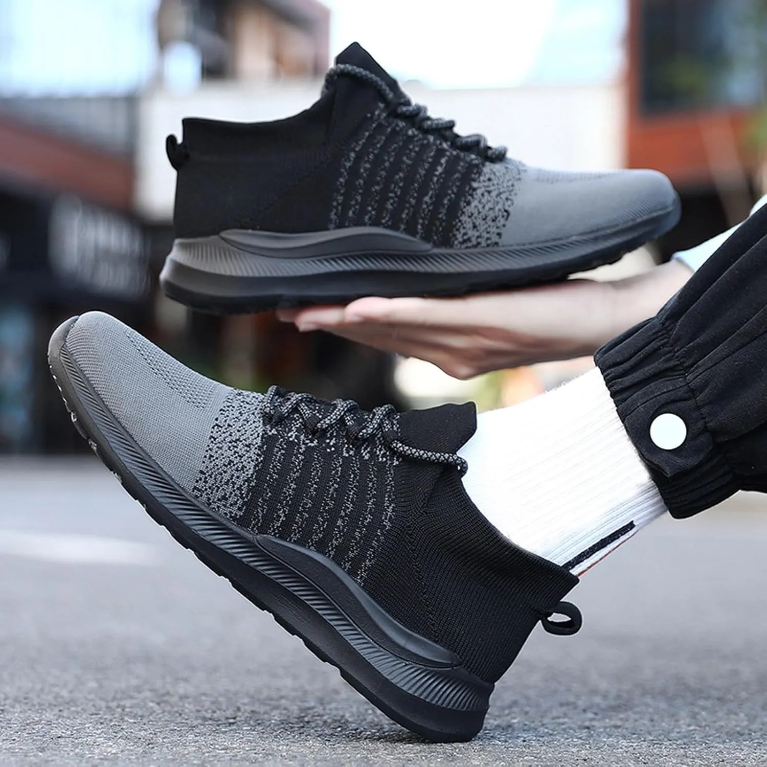 Mens Slip On Walking Sneakers Running Shoes Trainers Athletic Gym Fitness Sport Shoes with Arch Support Non Slip Breathable Mesh Workout Fashion Breathable Comfortable Shoe