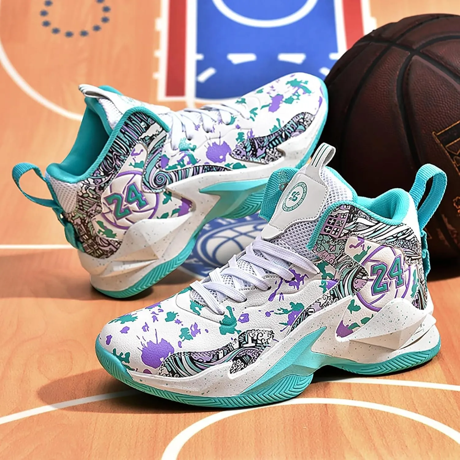 Men's Trendy High Top Basketball Shoes Anti Slip Wear-Resistant Sports Training Boots
