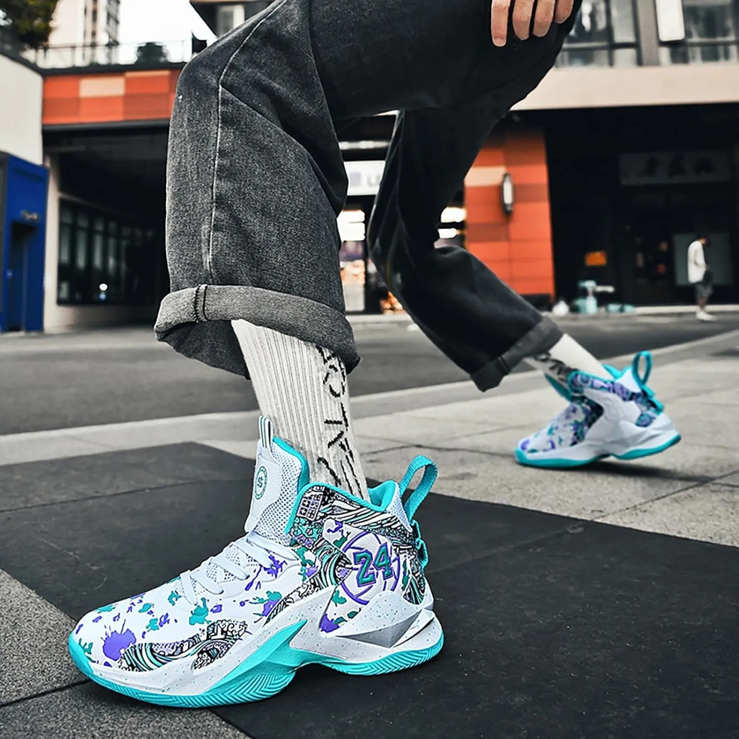 Men's Trendy High Top Basketball Shoes Anti Slip Wear-Resistant Sports Training Boots