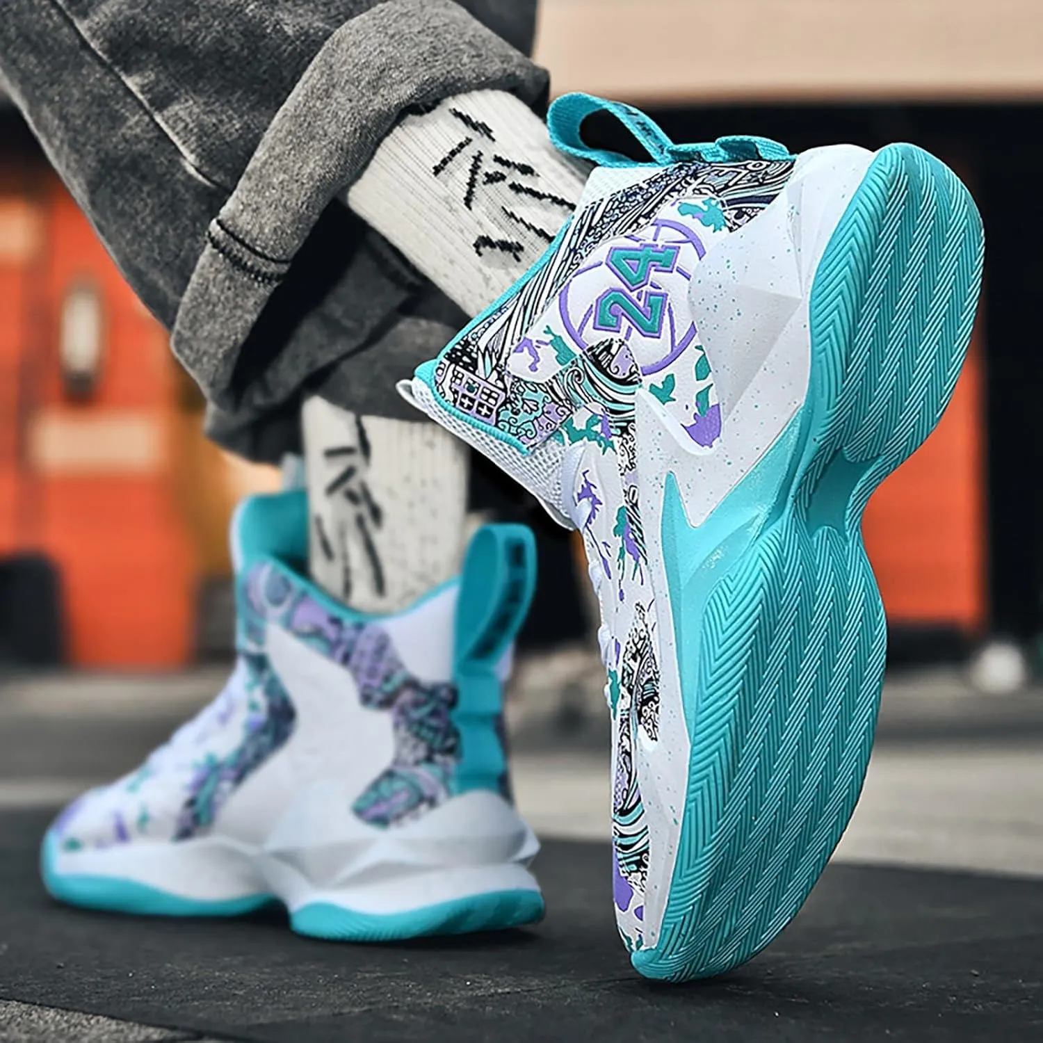 Men's Trendy High Top Basketball Shoes Anti Slip Wear-Resistant Sports Training Boots