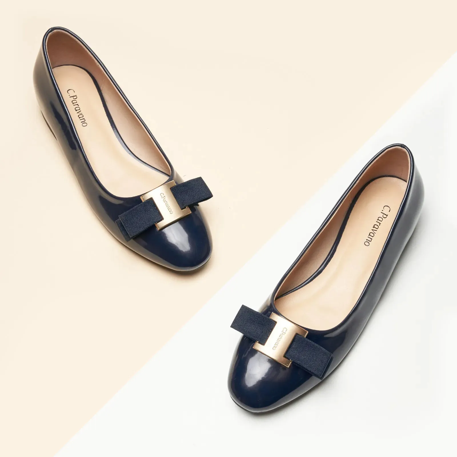 Metal Buckle bow Flats (Anita) Navy