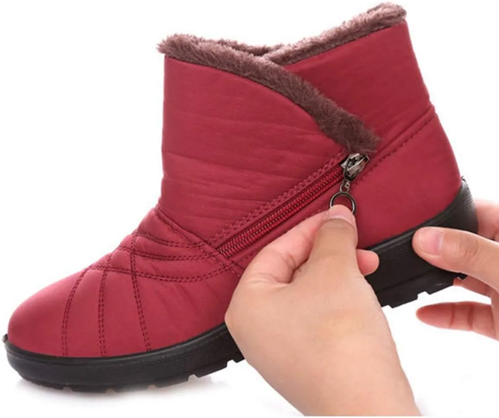 MIOKE Women's Waterproof Snow Ankle Boots Winter Fur Warm Zipper Anti-slip Outdoor Rain Snow Short Booties